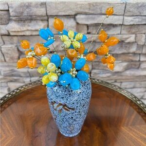 Handmade beaded flower stems with Vintage Vase